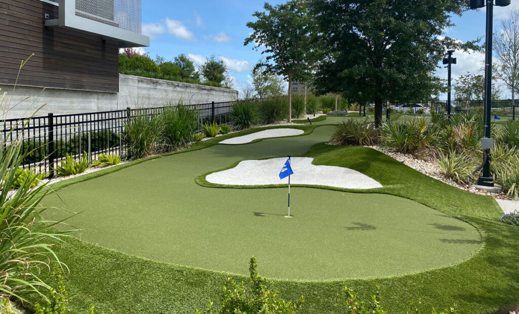 grounds eye view of one of the hole at the topgolf project by SYNLawn