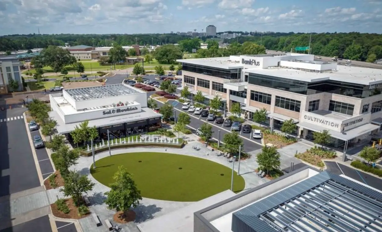 Drone shot of commercial artificial grass at eastover district